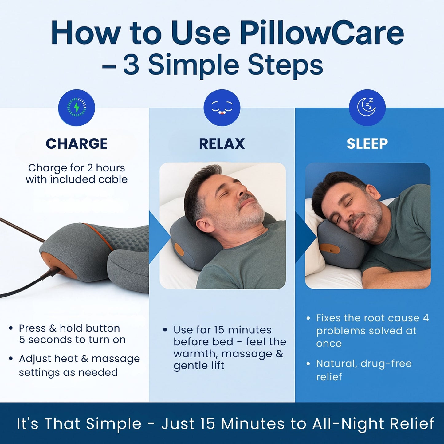 CareUp™ 3-in-1 Heated Neck Massage Pillow with Memory Foam