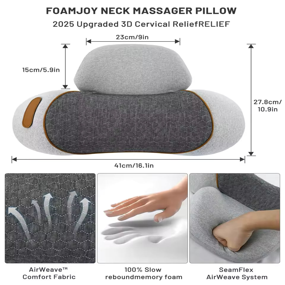 CareUp™ 3-in-1 Heated Neck Massage Pillow with Memory Foam